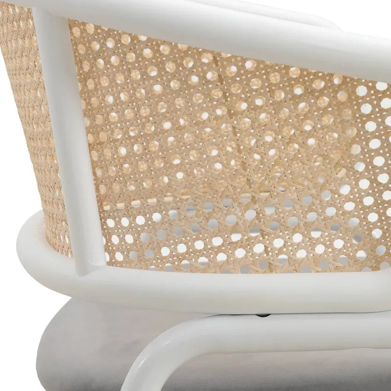 Modern Stylish Side Chair with Rattan Back and White Steel Legs for Dining Room & Kitchen