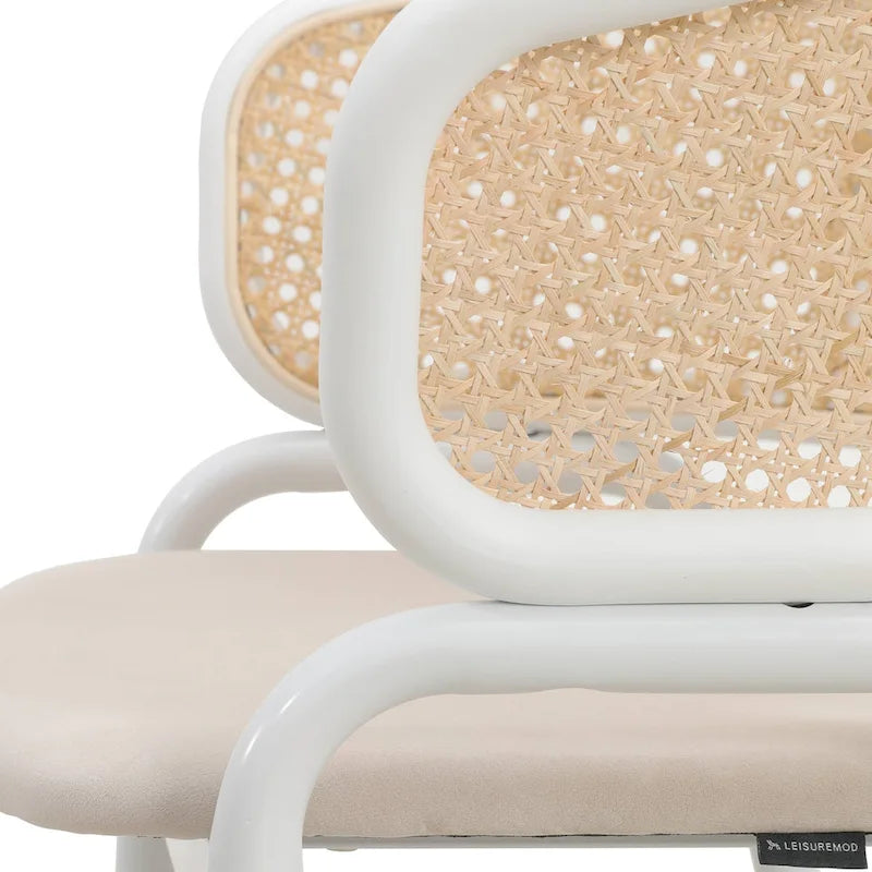Modern Stylish Side Chair with Rattan Back and White Steel Legs for Dining Room & Kitchen