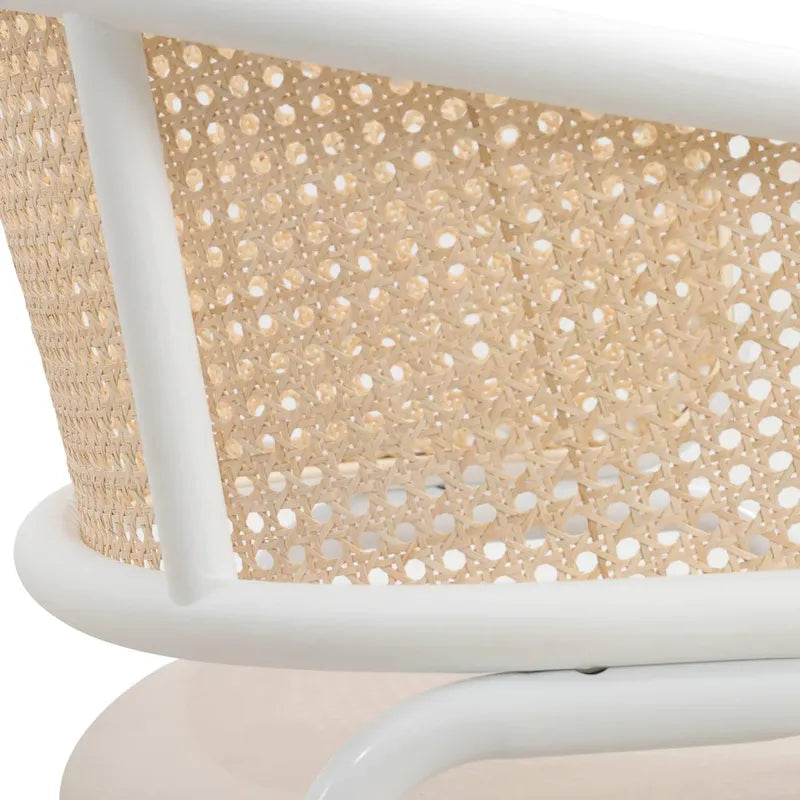 Modern Stylish Side Chair with Rattan Back and White Steel Legs for Dining Room & Kitchen