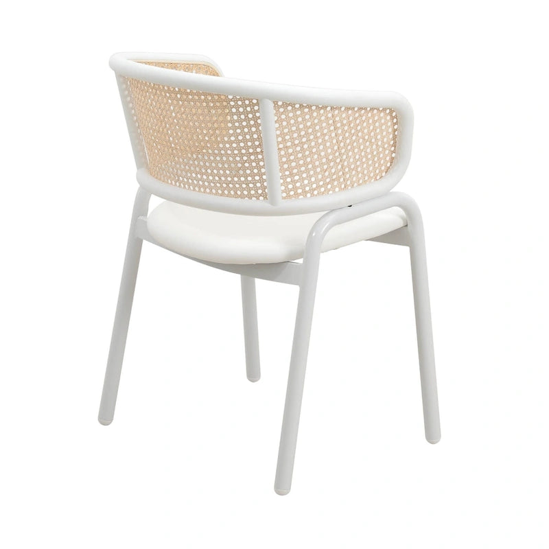 Modern Stylish Side Chair with Rattan Back and White Steel Legs for Dining Room & Kitchen