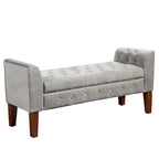 Banc de rangement gris en velours, style canapé deux places