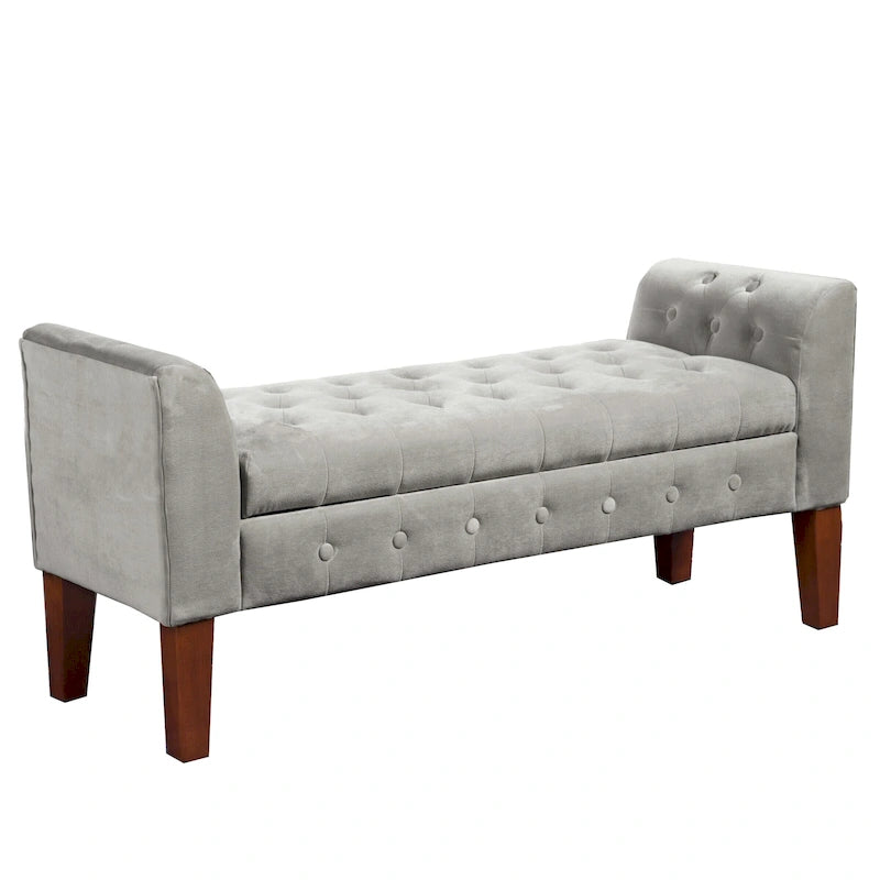 Grey Velvet Settee-style Storage Bench