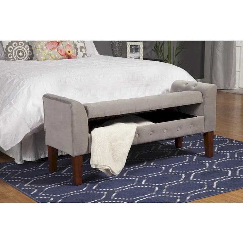 Grey Velvet Settee-style Storage Bench