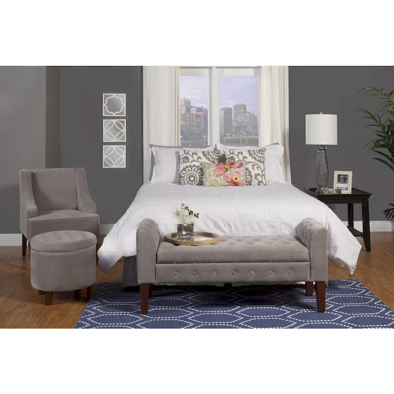 Grey Velvet Settee-style Storage Bench