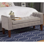 Banc de rangement gris en velours, style canapé deux places