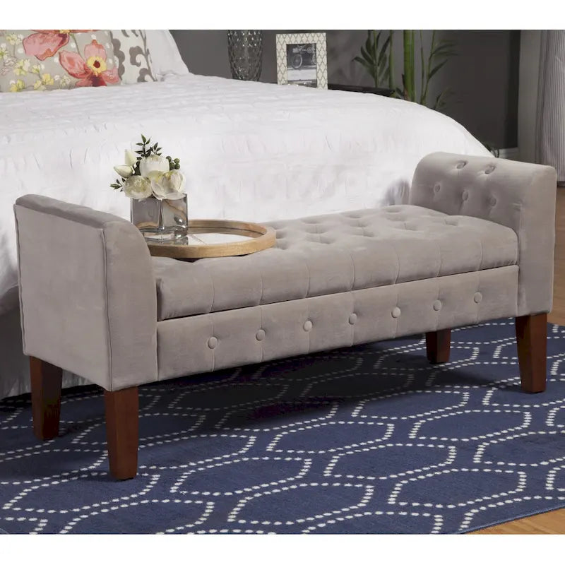 Grey Velvet Settee-style Storage Bench