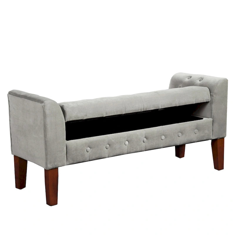 Grey Velvet Settee-style Storage Bench