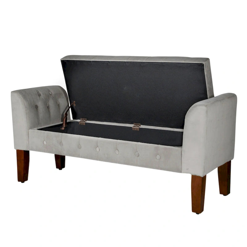 Grey Velvet Settee-style Storage Bench