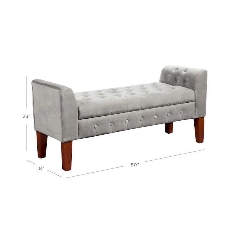 Grey Velvet Settee-style Storage Bench