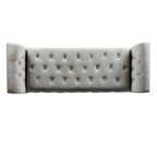 Banc de rangement gris en velours, style canapé deux places