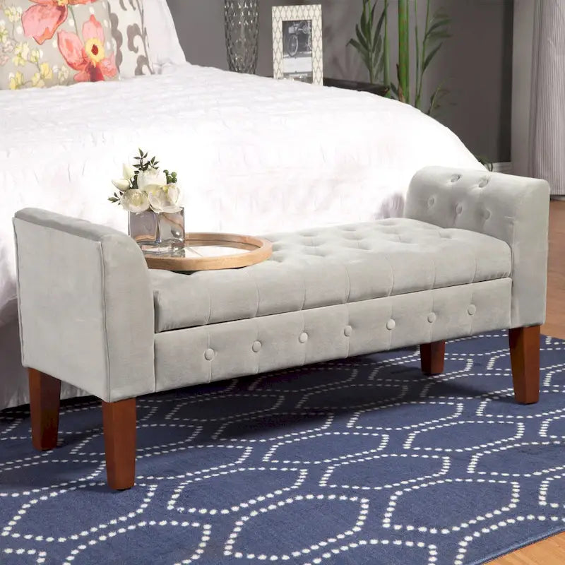 Grey Velvet Settee-style Storage Bench