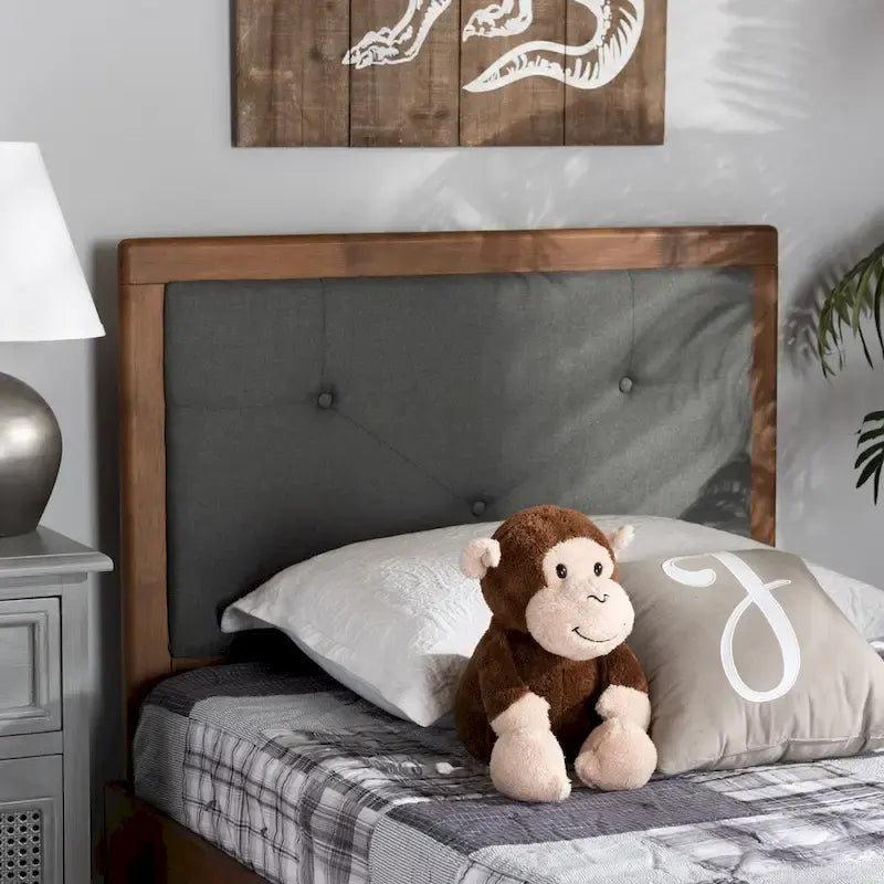 Modern and Contemporary Fabric and Wood Headboard Dark Grey
