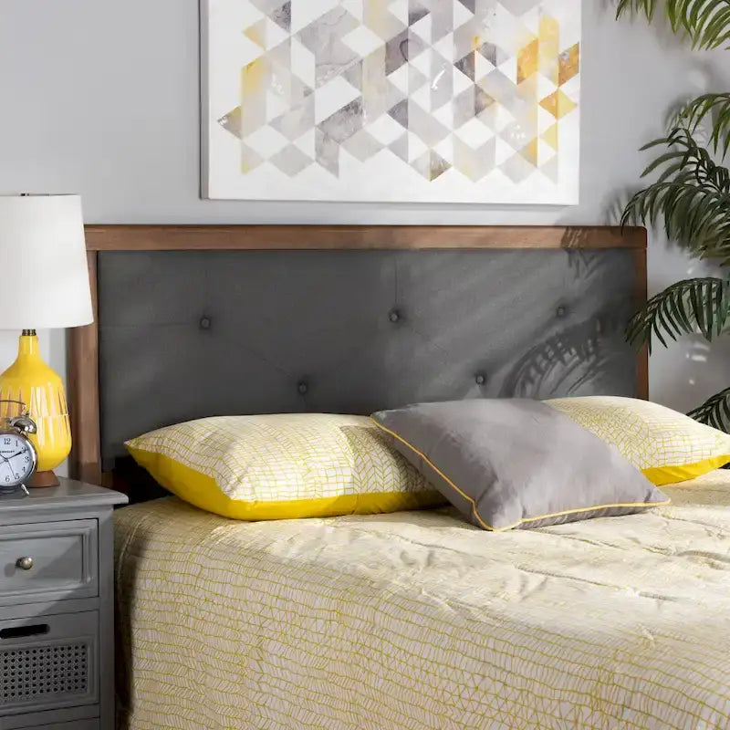 Modern and Contemporary Fabric and Wood Headboard Dark Grey