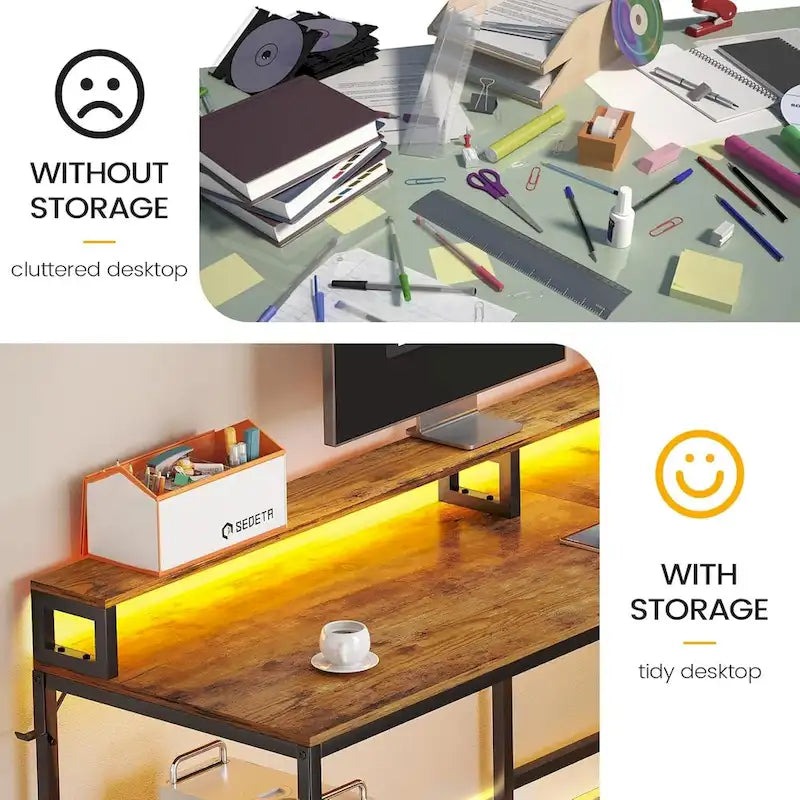 L Shape Gaming Computer Desk with File Drawer Printer Storage Shelves