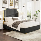 Cadre de lit Queen Size et tête de lit de 150 cm avec garniture plaquée or