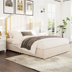 Cadre de lit Queen Size et tête de lit de 150 cm avec garniture plaquée or