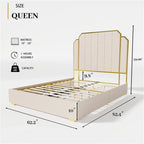 Cadre de lit Queen Size et tête de lit de 150 cm avec garniture plaquée or