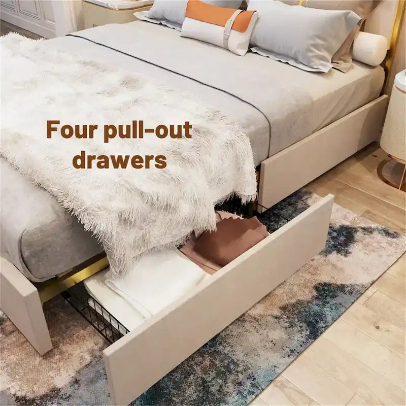 Queen Size Bed Frame and 59.06 Headboard with Golden Plating Trim