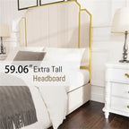 Cadre de lit Queen Size et tête de lit de 150 cm avec garniture plaquée or