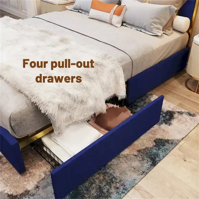 Queen Size Bed Frame and 59.06 Headboard with Golden Plating Trim