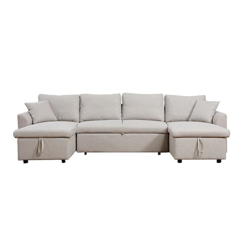 U-Shape Pull-out Sleeper Sectional Sofa with Double Storage Spaces