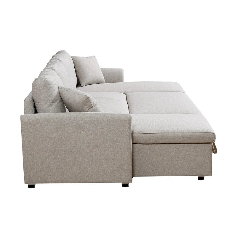 U-Shape Pull-out Sleeper Sectional Sofa with Double Storage Spaces