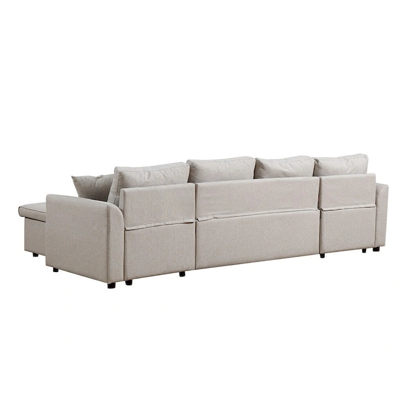 U-Shape Pull-out Sleeper Sectional Sofa with Double Storage Spaces