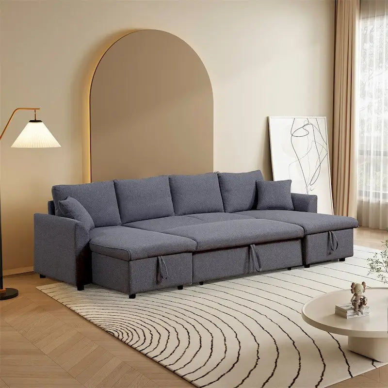 U-Shape Pull-out Sleeper Sectional Sofa with Double Storage Spaces