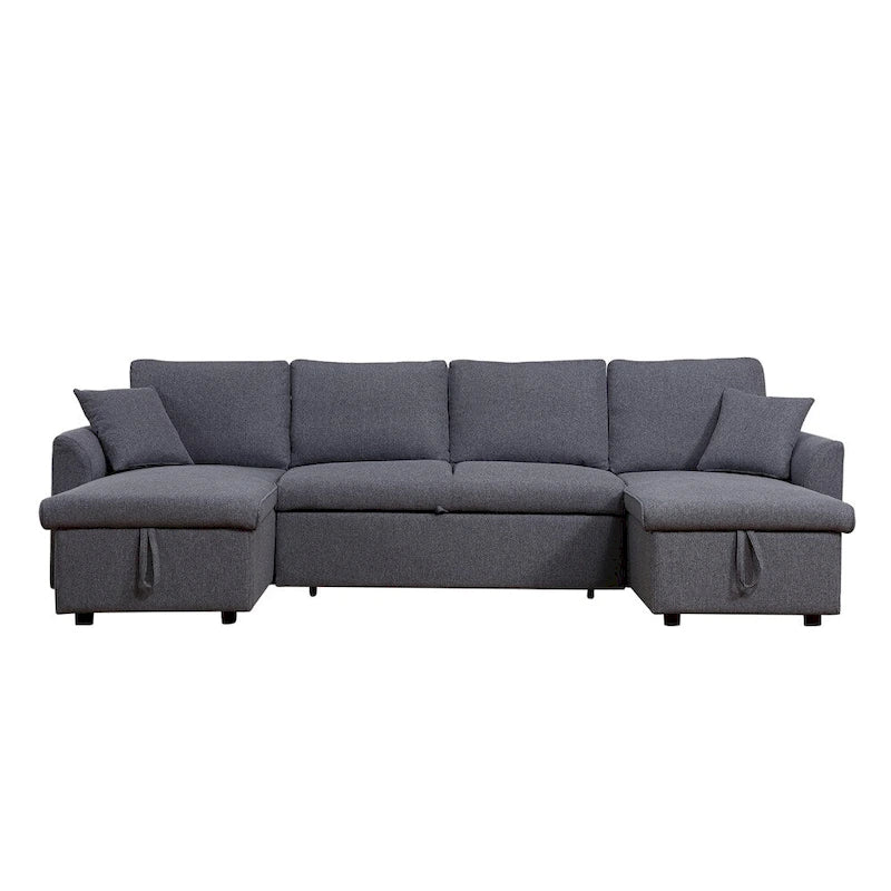 U-Shape Pull-out Sleeper Sectional Sofa with Double Storage Spaces