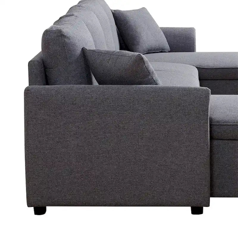 U-Shape Pull-out Sleeper Sectional Sofa with Double Storage Spaces