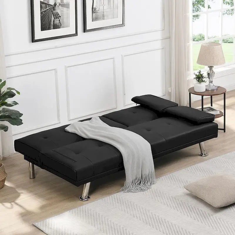 Modern Convertible Adjustable Sofa Bed - Faux Leather Recliner Double Sofa