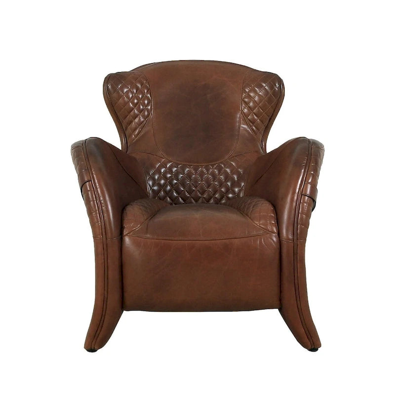Top Grain Leather Wing Chair, Brown - W31xD34.5xH33.5
