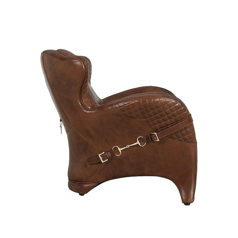 Top Grain Leather Wing Chair, Brown - W31xD34.5xH33.5