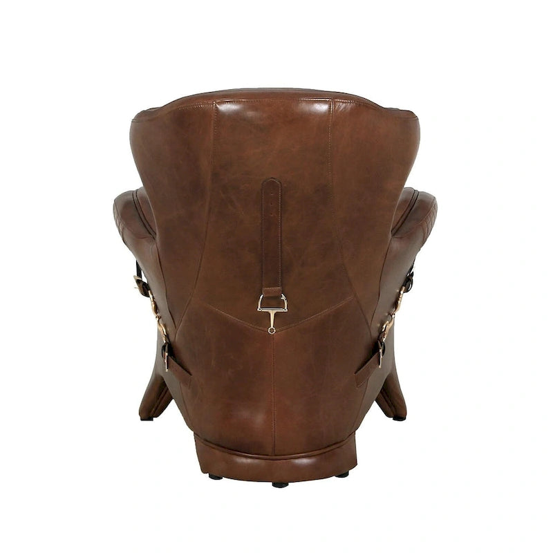 Top Grain Leather Wing Chair, Brown - W31xD34.5xH33.5