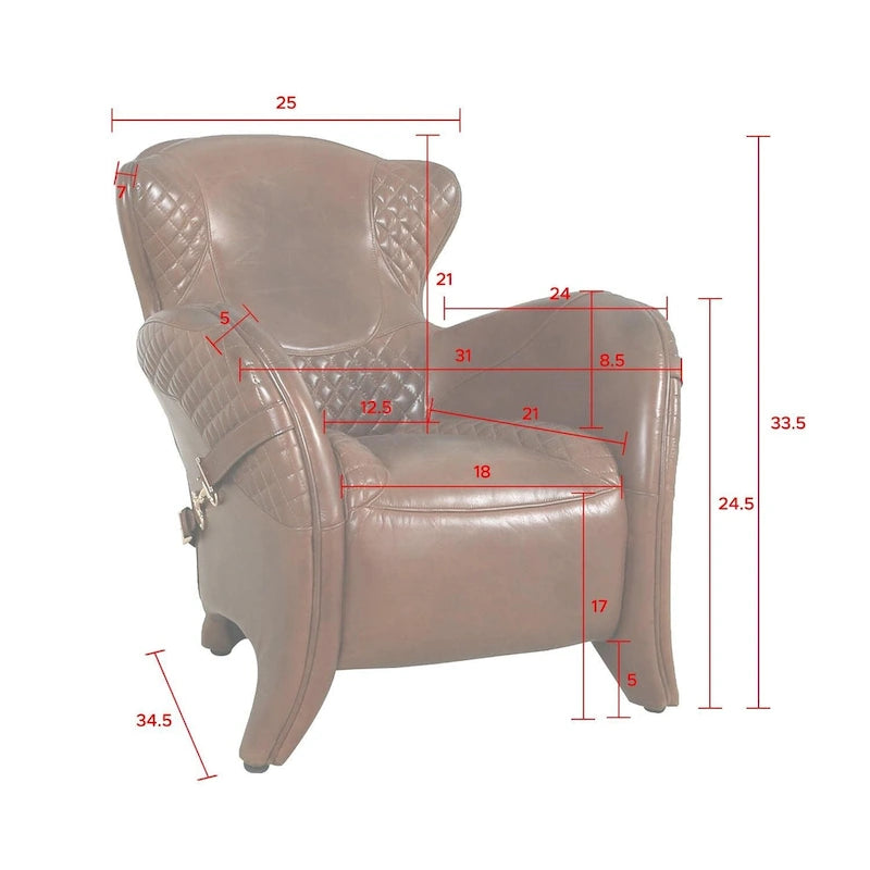 Top Grain Leather Wing Chair, Brown - W31xD34.5xH33.5