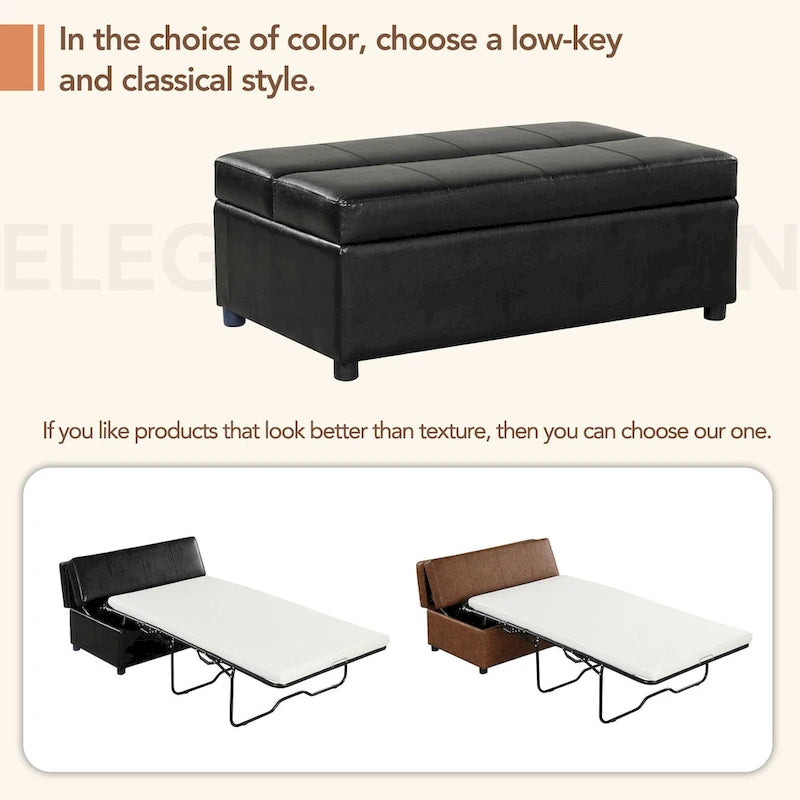 Twin Size Folding Pull out Ottoman Sleeper Bed with Mattress Convertible Guest Bed, PU Upholstered Sleeper Sofa