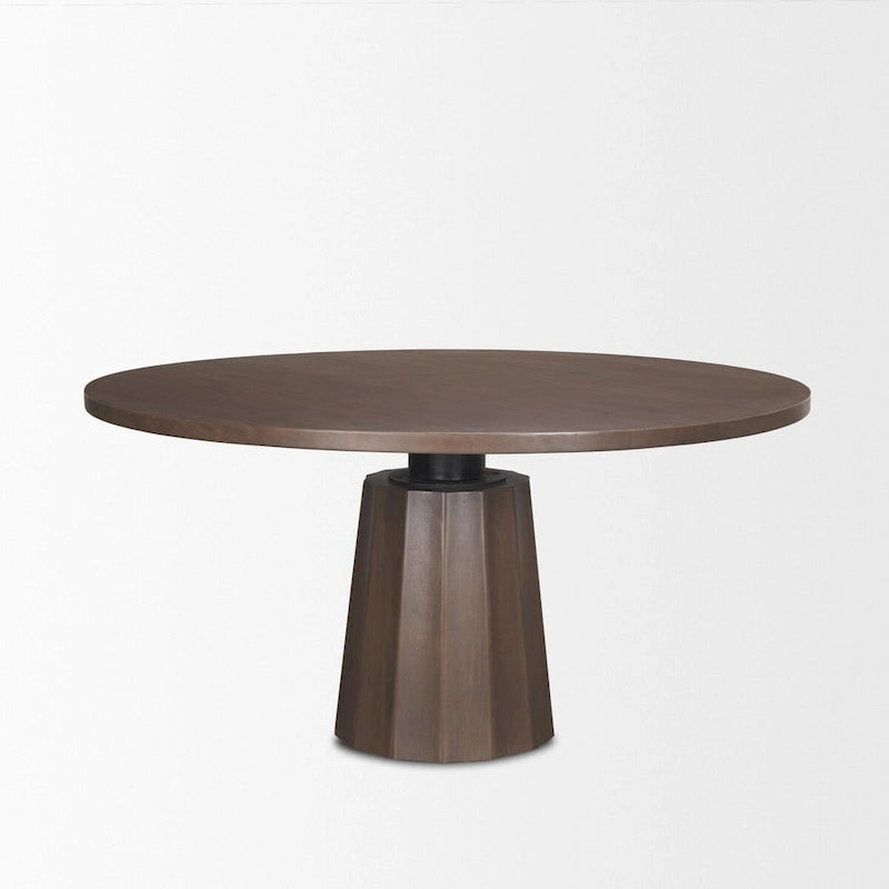 60 Dark Brown Wood Round Pedestal Dining Table - 60.0L x 60.0W x 30.0H