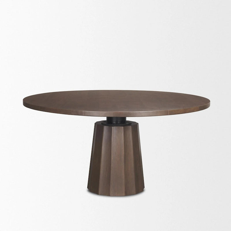 60 Dark Brown Wood Round Pedestal Dining Table - 60.0L x 60.0W x 30.0H