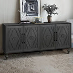 Grande armoire de rangement avec portes sculptées de fleurs et poignées métalliques