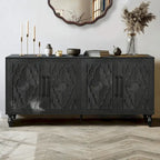 Grande armoire de rangement avec portes sculptées de fleurs et poignées métalliques