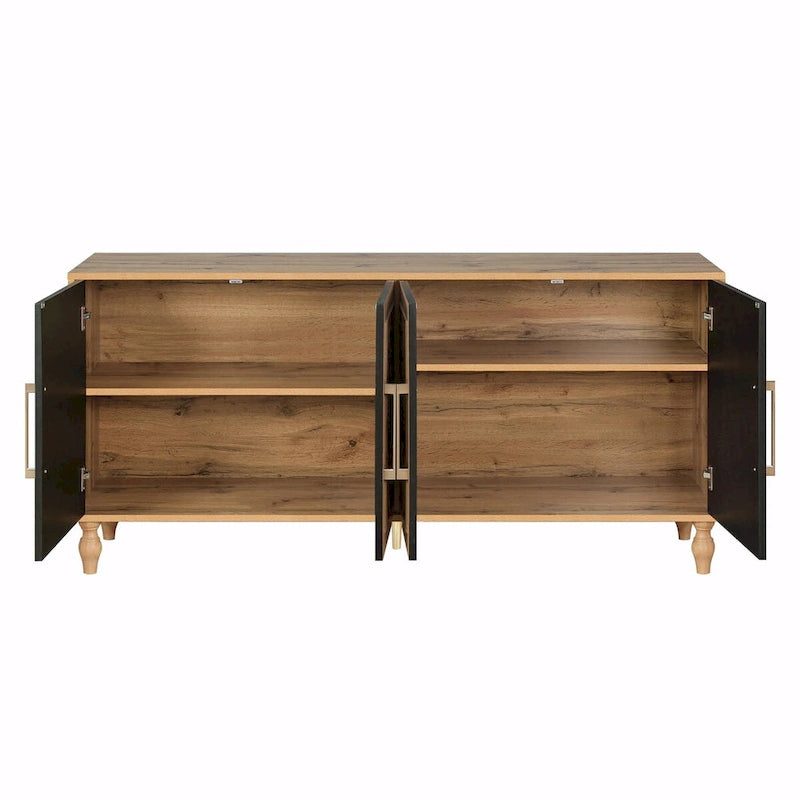Large Storage Cabinet with Carved Flower Doors and Metal Handles