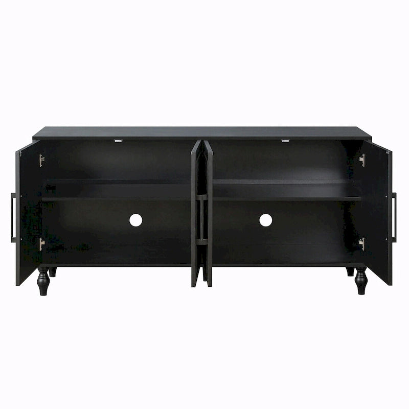 Large Storage Cabinet with Carved Flower Doors and Metal Handles