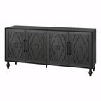 Grande armoire de rangement avec portes sculptées de fleurs et poignées métalliques