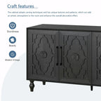Grande armoire de rangement avec portes sculptées de fleurs et poignées métalliques