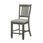 Ensemble de 2 chaises de comptoir de 26 pouces, dossier à lattes, bois gris, assise en tissu