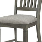 Ensemble de 2 chaises de comptoir de 26 pouces, dossier à lattes, bois gris, assise en tissu