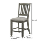 Ensemble de 2 chaises de comptoir de 26 pouces, dossier à lattes, bois gris, assise en tissu