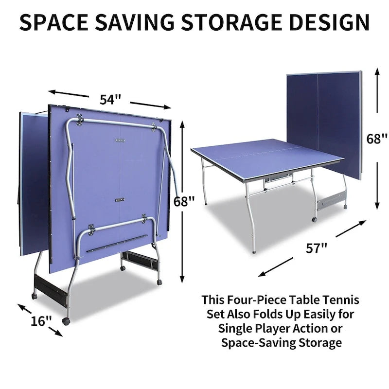 8FT Mid-Size Foldable Table Tennis, 2 Table Tennis Paddles & 3 Balls