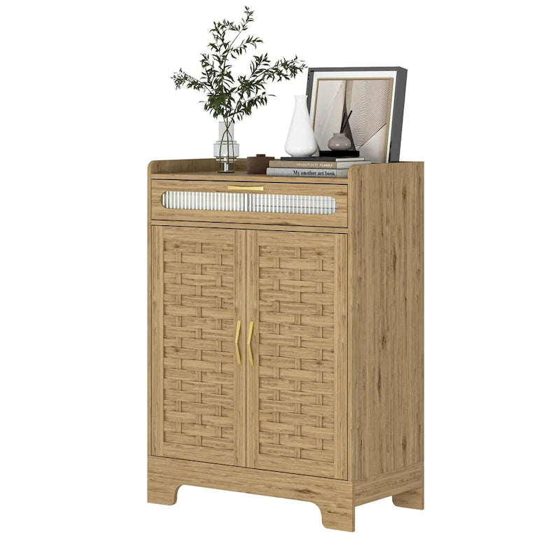 Modern Cabinet with Drawer and Adjustable Shelf, Barn Door Storage Cabinet for Kitchen, Dining Room, Bathroom, Entryway