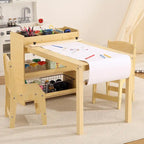 Table d'activités pour enfants avec 2 chaises, bureau d'activités avec étagères de rangement